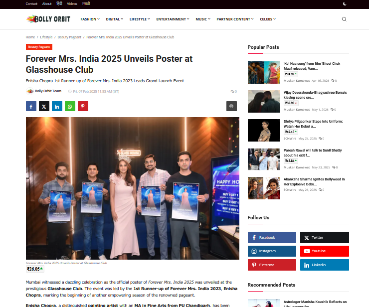 Forever Mrs. India 2025 Unveils Poster at Glasshouse Club